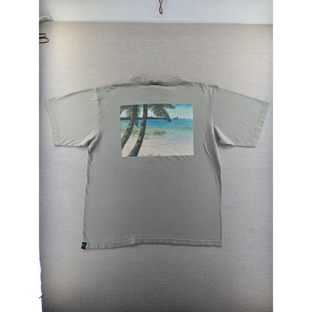 VTG 90s Patagonia Beneficial T's Palm Tree Beach Surf T-Shirt Medium Sage Green